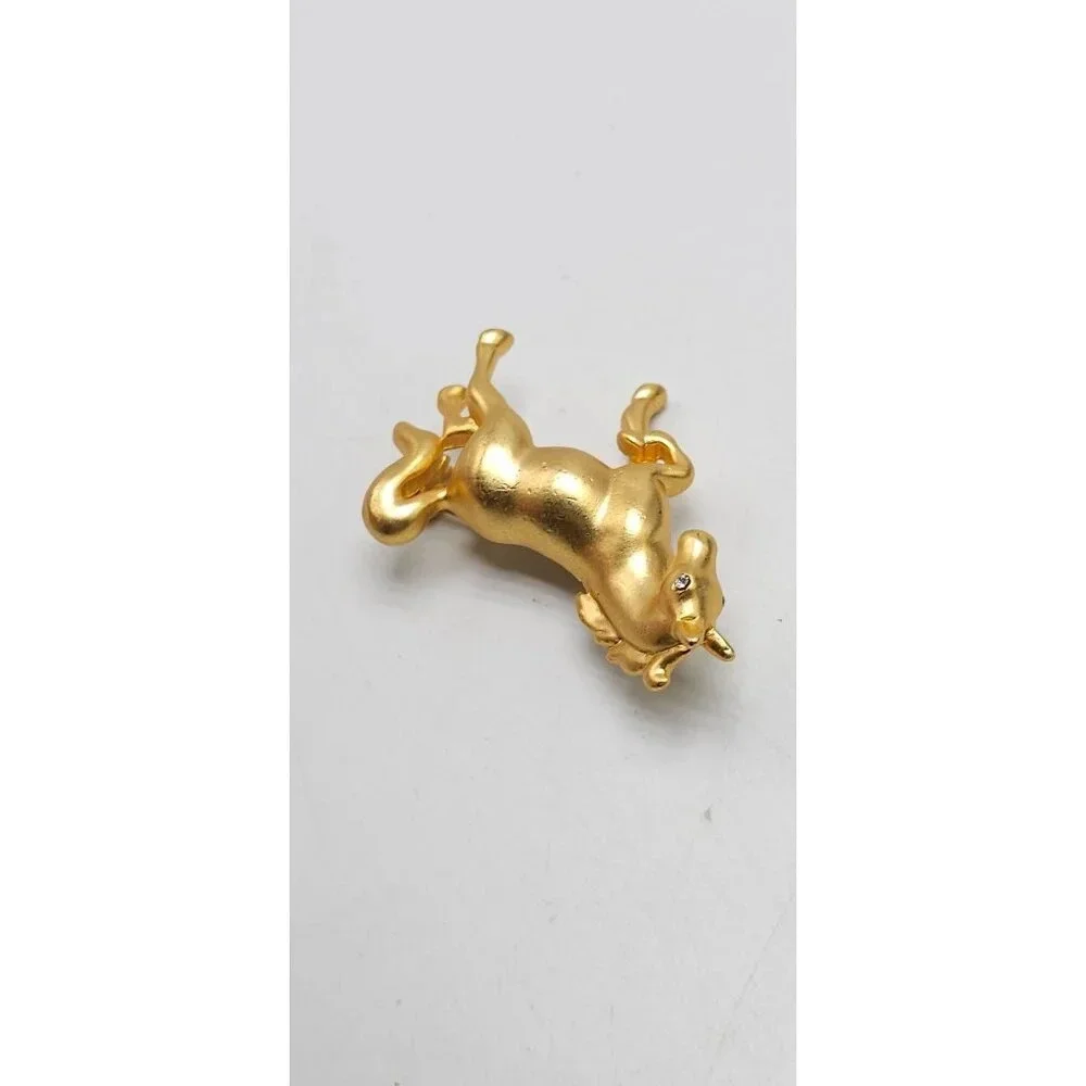 Clear Rhinestone Eyed Matte Gold Tone Vintage Horse Pin Brooch